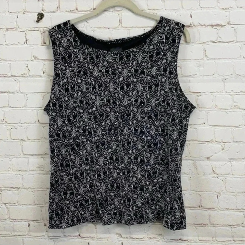 Jtb black & silver sparkling sleeveless top shirt blouse Size LARGE